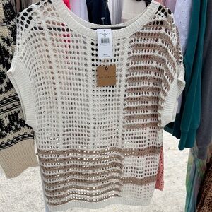 Buckle Cream and Brown Knit Blouse